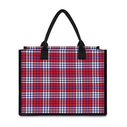 Blue Red And White USA Plaid Print Canvas Tote Bag