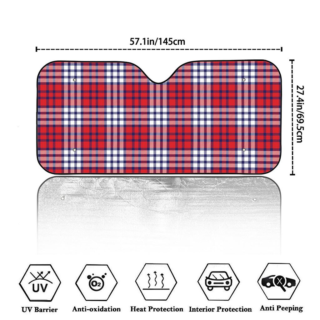 Blue Red And White USA Plaid Print Car Windshield Sun Shade