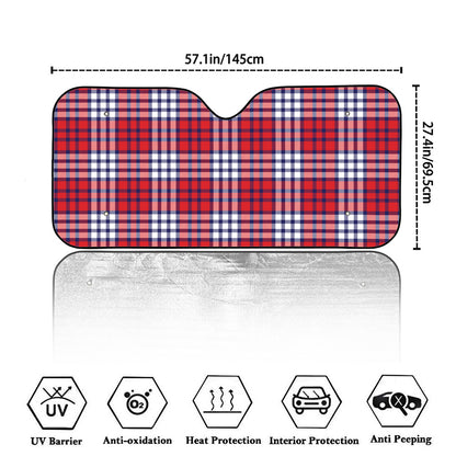 Blue Red And White USA Plaid Print Car Windshield Sun Shade