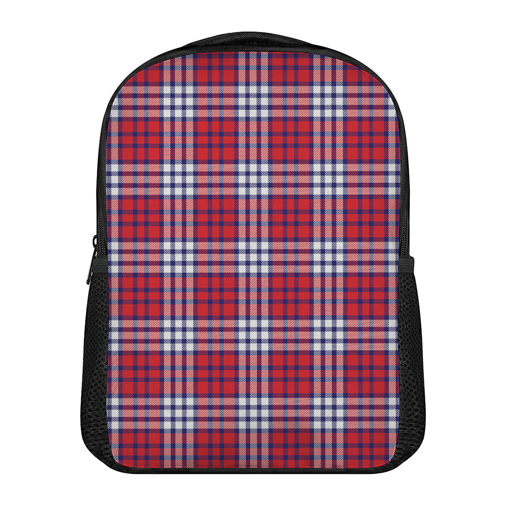 Blue Red And White USA Plaid Print Casual Backpack