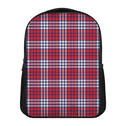 Blue Red And White USA Plaid Print Casual Backpack