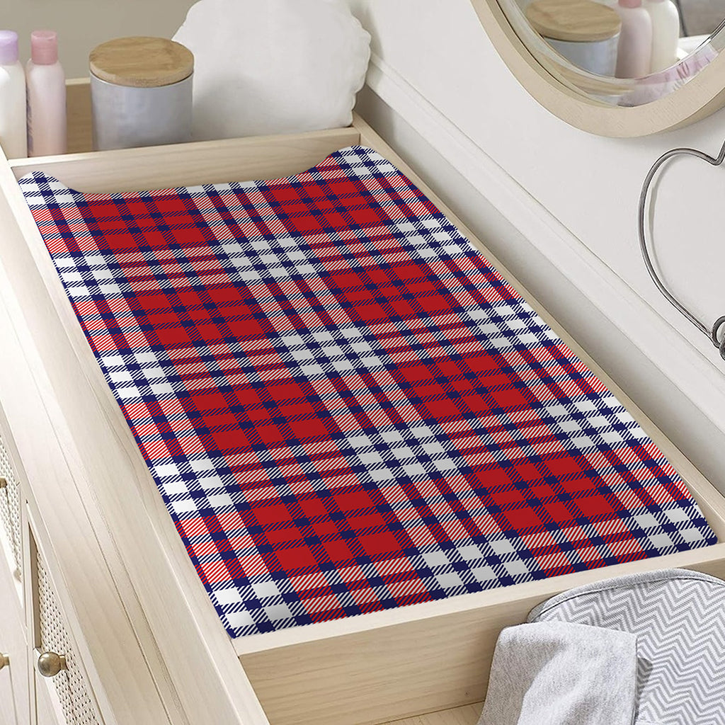 Blue Red And White USA Plaid Print Changing Pad Cover