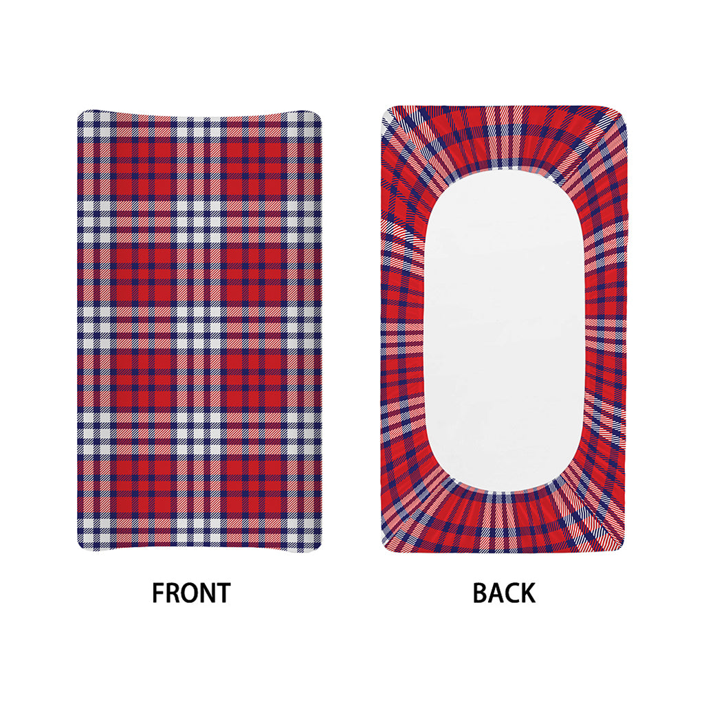 Blue Red And White USA Plaid Print Changing Pad Cover