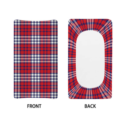 Blue Red And White USA Plaid Print Changing Pad Cover