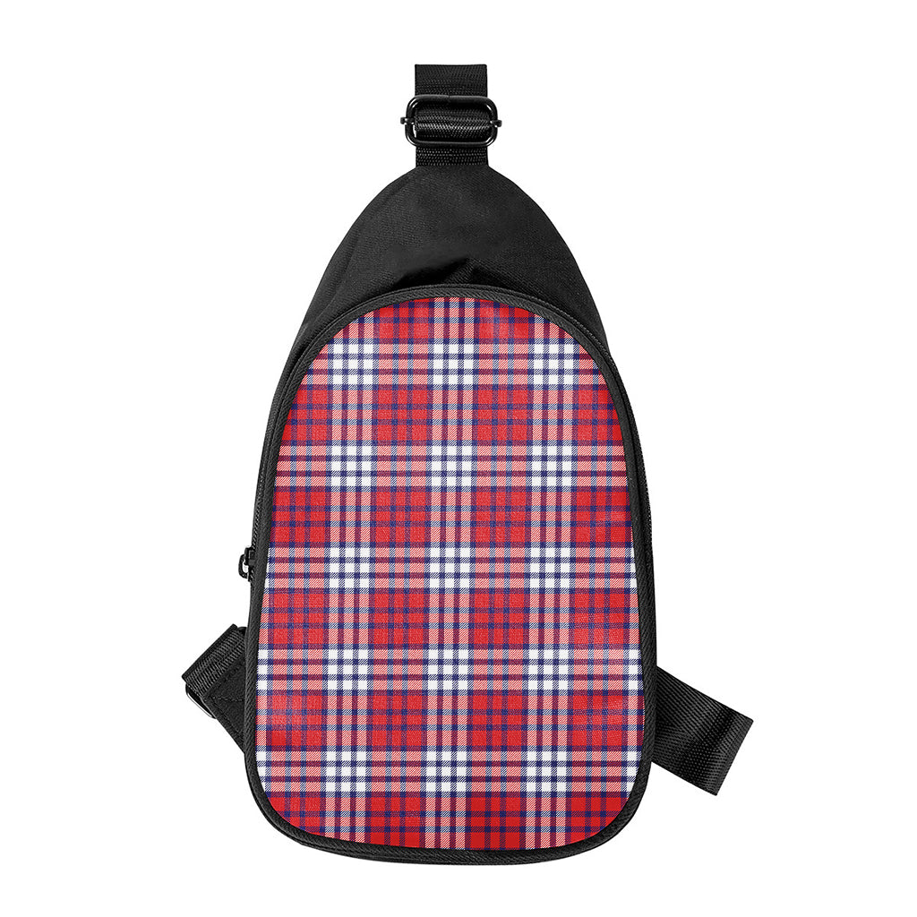 Blue Red And White USA Plaid Print Chest Bag
