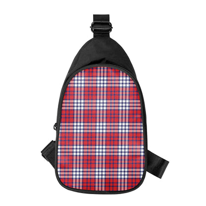 Blue Red And White USA Plaid Print Chest Bag