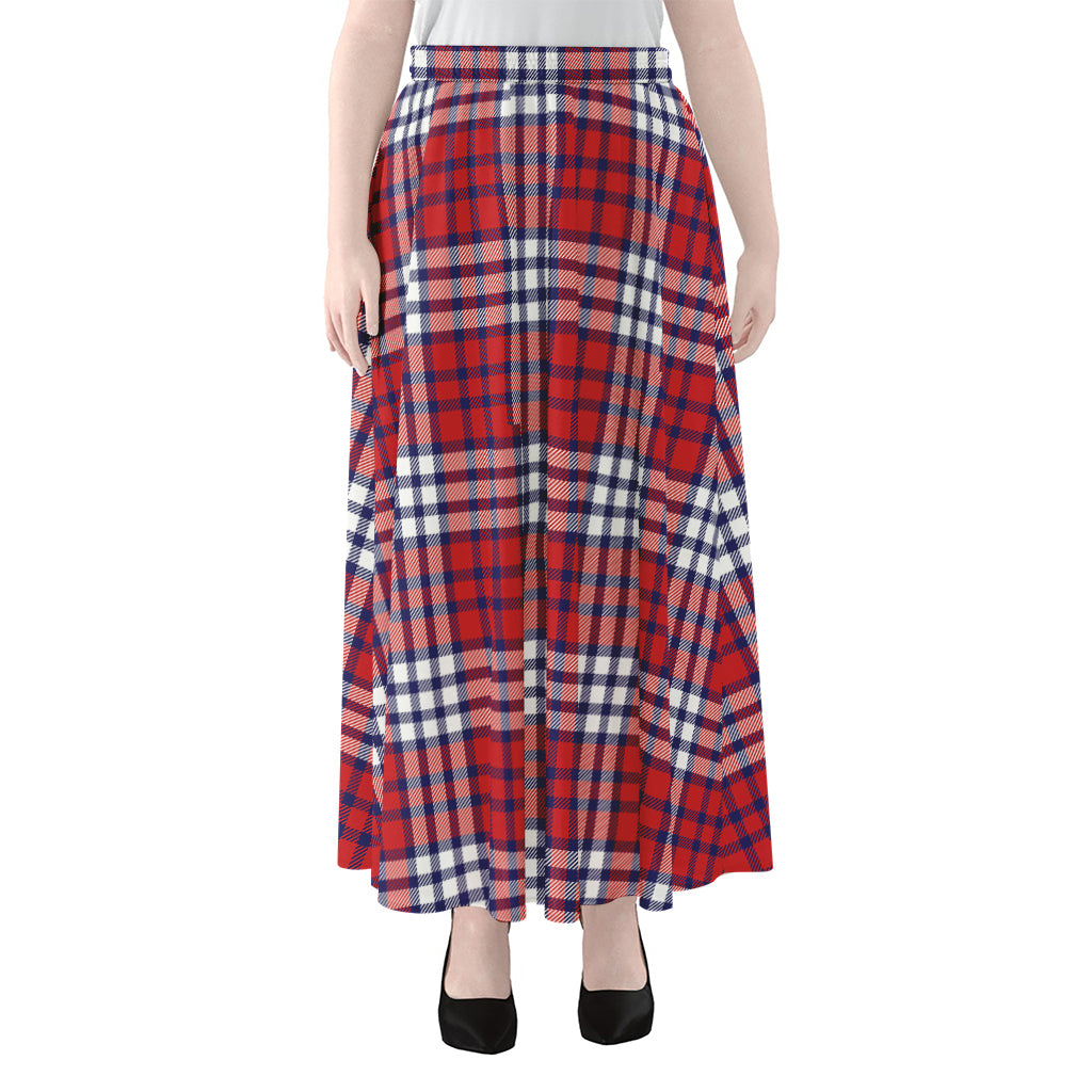 Blue Red And White USA Plaid Print Chiffon Maxi Skirt