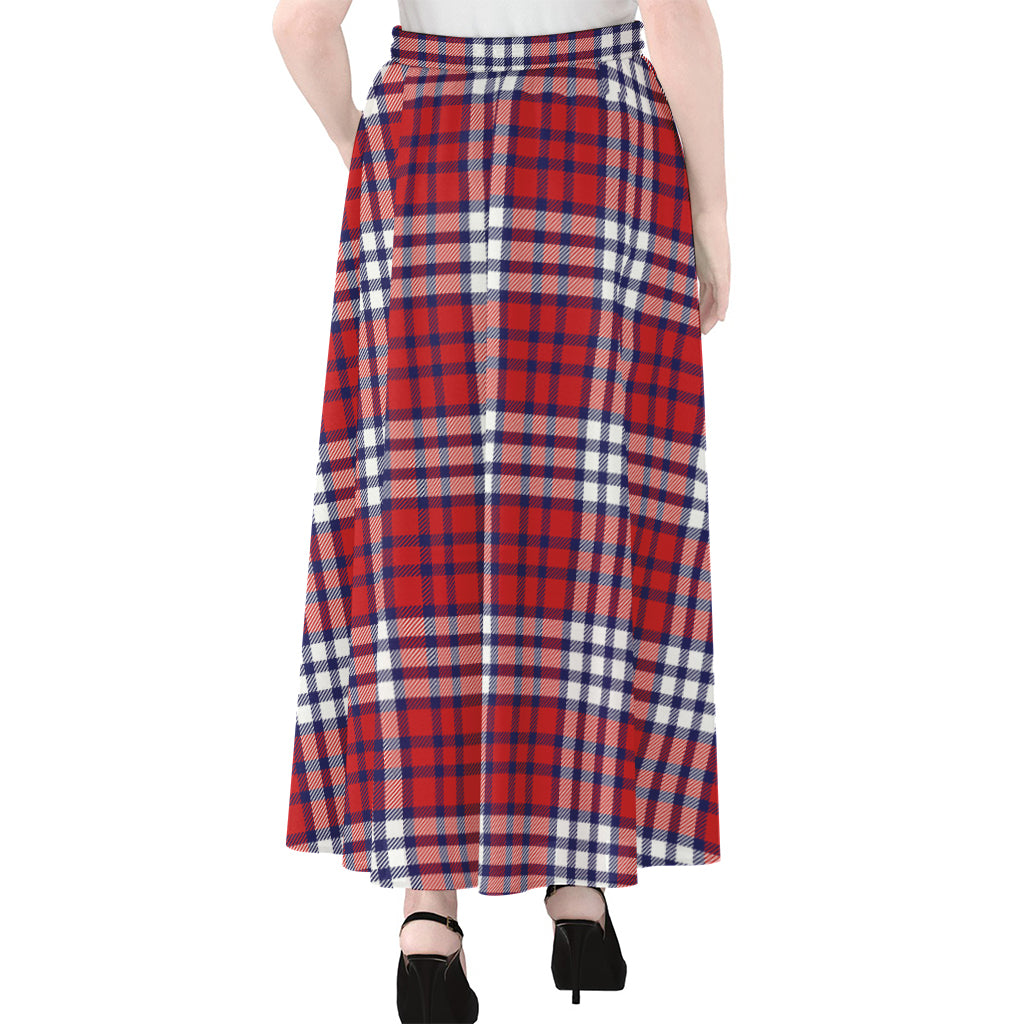 Blue Red And White USA Plaid Print Chiffon Maxi Skirt