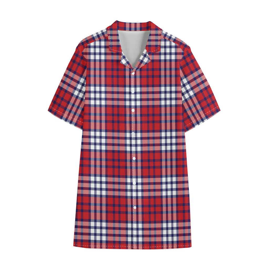 Blue Red And White USA Plaid Print Cotton Hawaiian Shirt