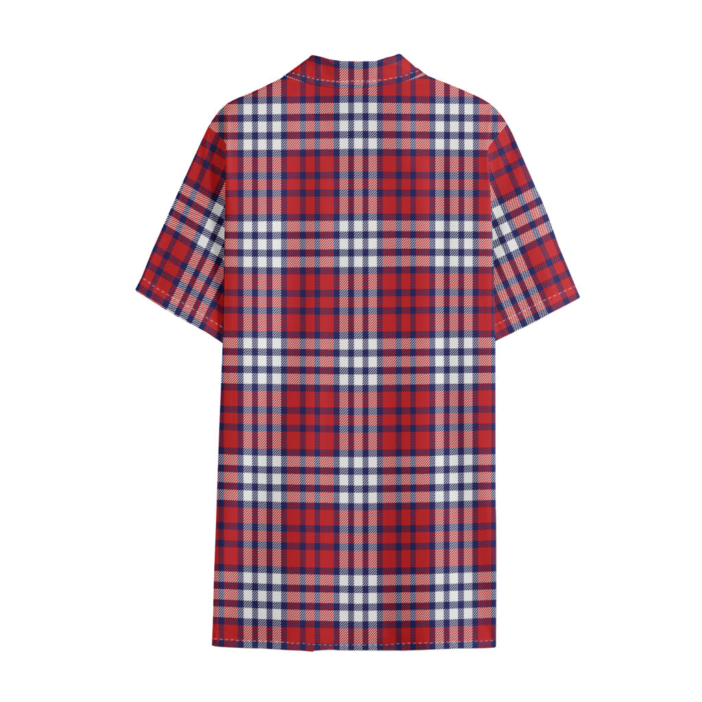 Blue Red And White USA Plaid Print Cotton Hawaiian Shirt