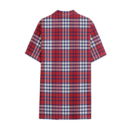 Blue Red And White USA Plaid Print Cotton Hawaiian Shirt