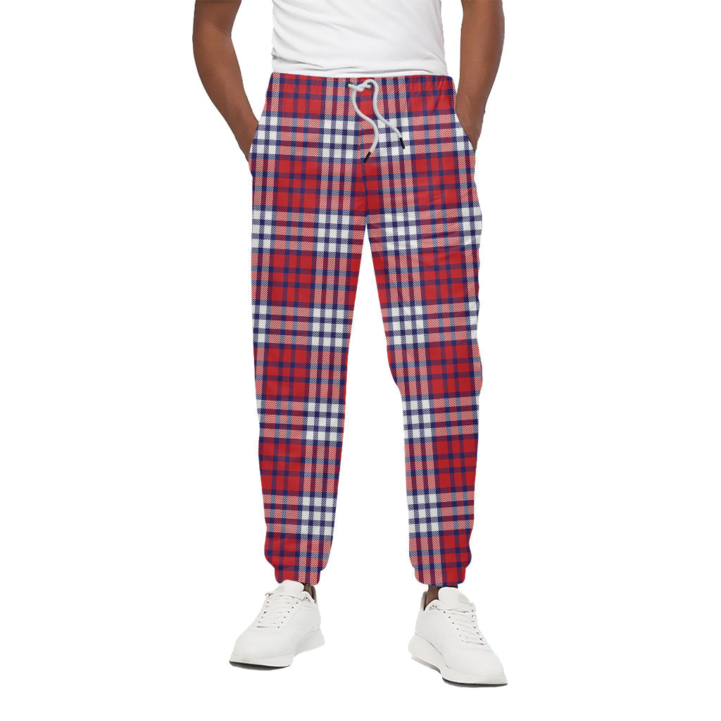 Blue Red And White USA Plaid Print Cotton Pants