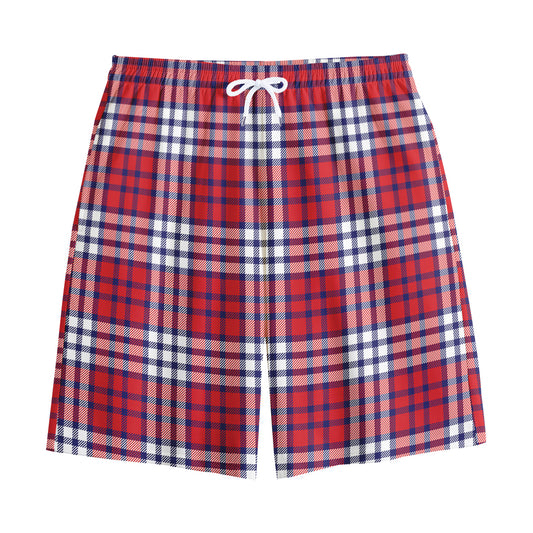 Blue Red And White USA Plaid Print Cotton Shorts