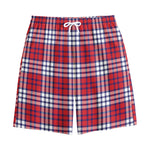 Blue Red And White USA Plaid Print Cotton Shorts