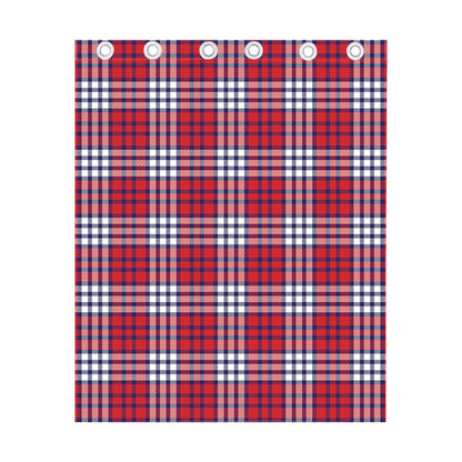Blue Red And White USA Plaid Print Curtain