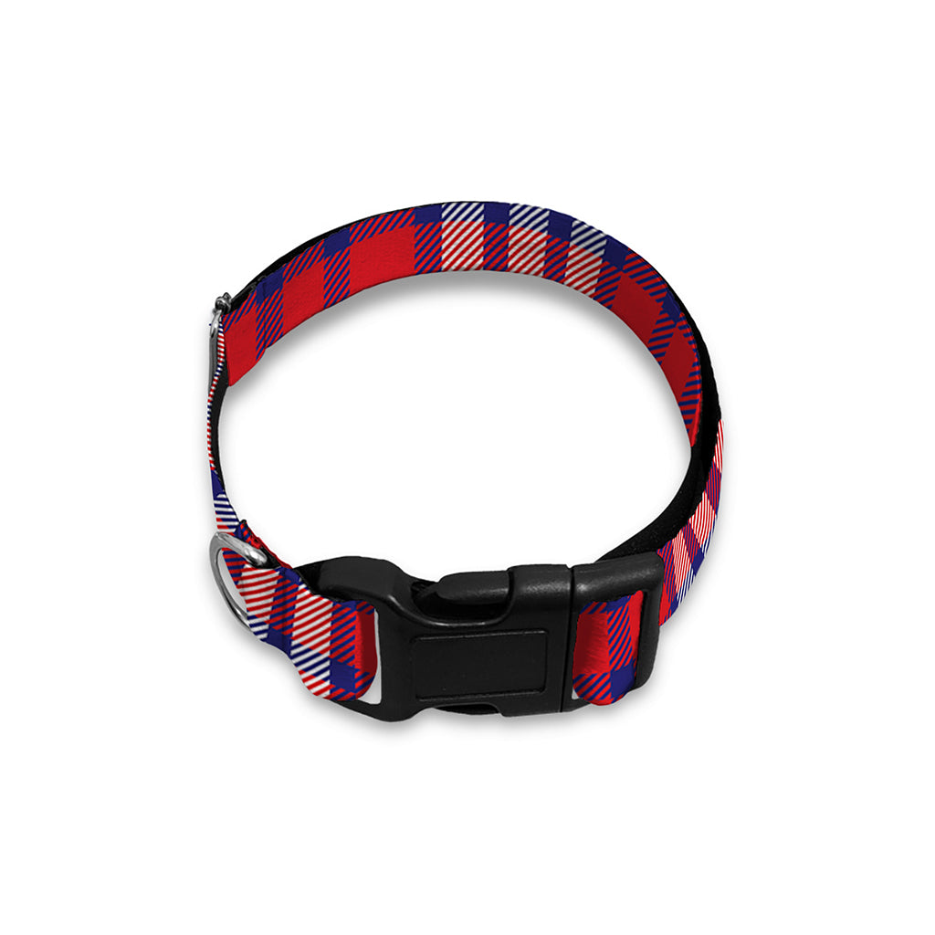 Blue Red And White USA Plaid Print Dog Collar