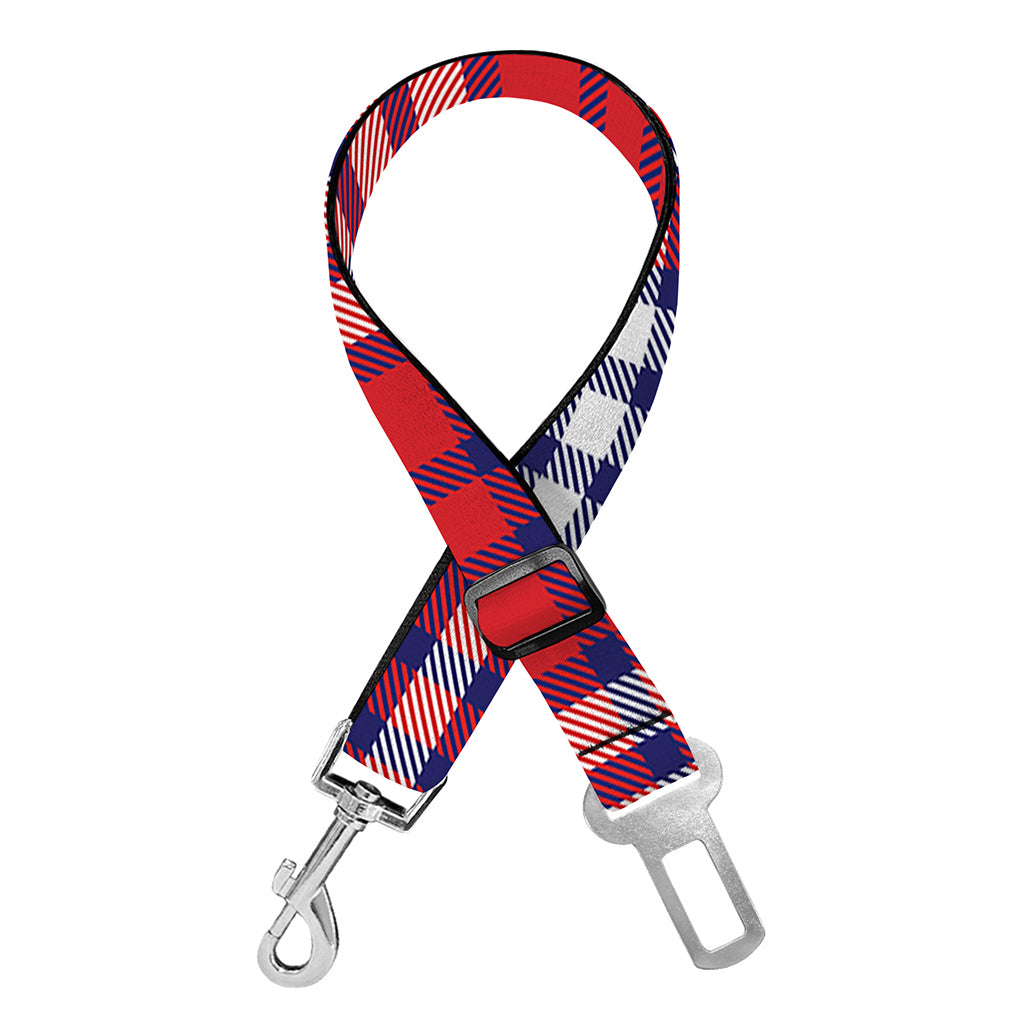 Blue Red And White USA Plaid Print Dog Seat Belt