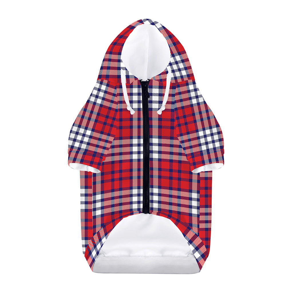 Blue Red And White USA Plaid Print Dog Zip Up Hoodie