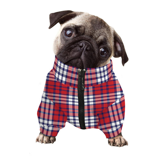 Blue Red And White USA Plaid Print Dog Zip Up Jacket