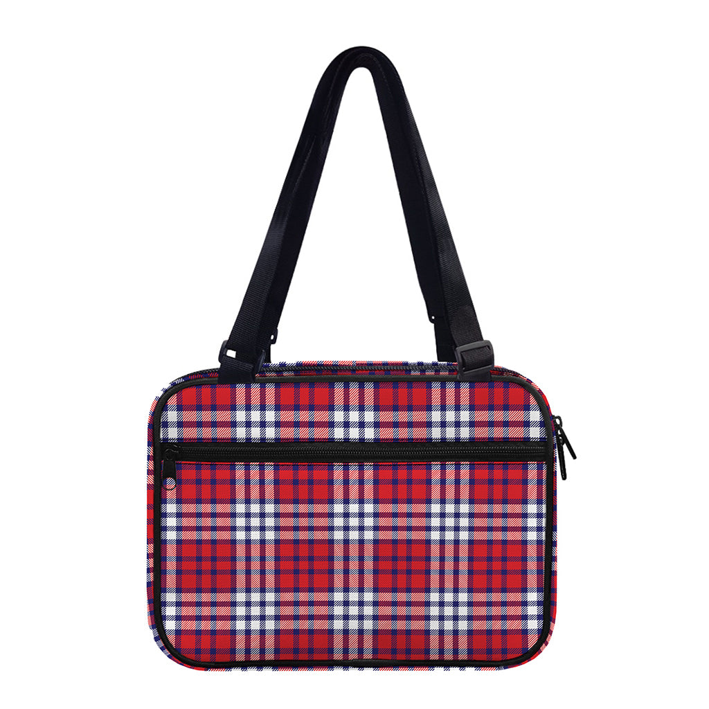 Blue Red And White USA Plaid Print Double Strap Bible Bag