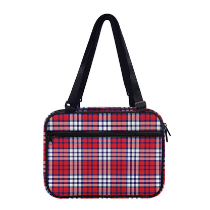 Blue Red And White USA Plaid Print Double Strap Bible Bag