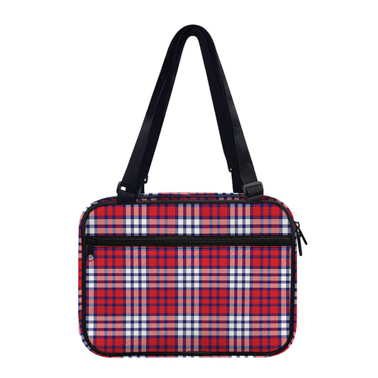 Blue Red And White USA Plaid Print Double Strap Bible Bag