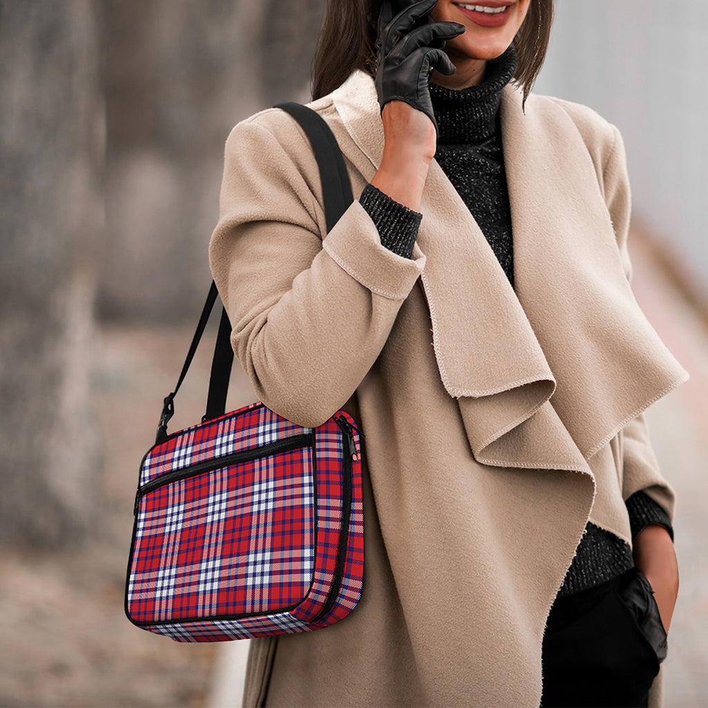 Blue Red And White USA Plaid Print Double Strap Bible Bag