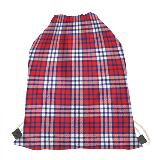 Blue Red And White USA Plaid Print Drawstring Bag