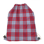 Blue Red And White USA Plaid Print Drawstring Bag