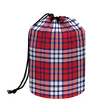 Blue Red And White USA Plaid Print Drawstring Makeup Bag