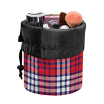 Blue Red And White USA Plaid Print Drawstring Makeup Bag