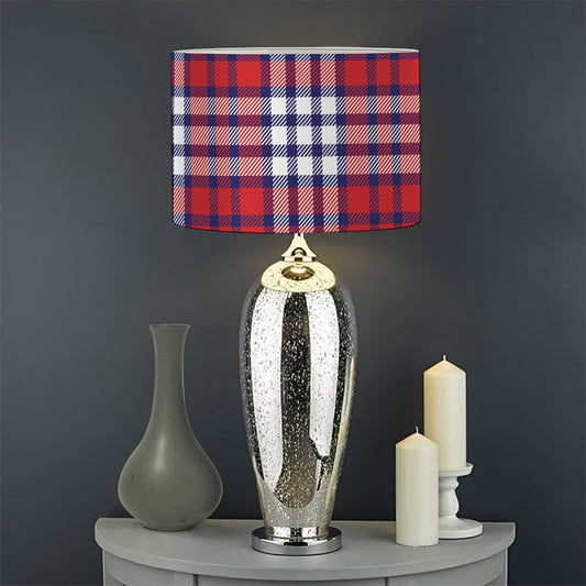 Blue Red And White USA Plaid Print Drum Lamp Shade