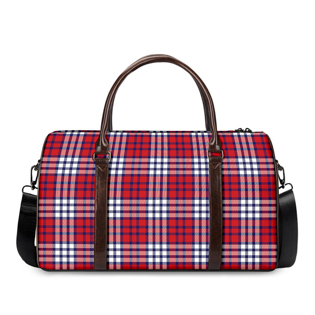 Blue Red And White USA Plaid Print Duffle Bag