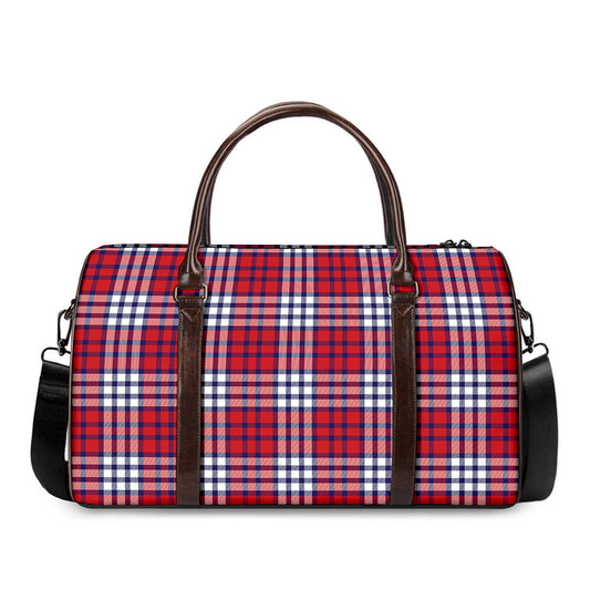 Blue Red And White USA Plaid Print Duffle Bag