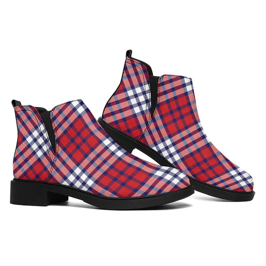 Blue Red And White USA Plaid Print Flat Ankle Boots