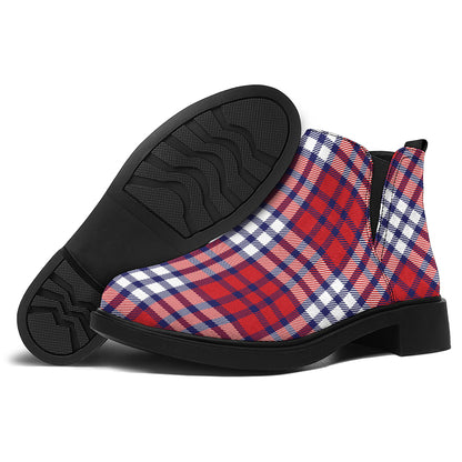 Blue Red And White USA Plaid Print Flat Ankle Boots