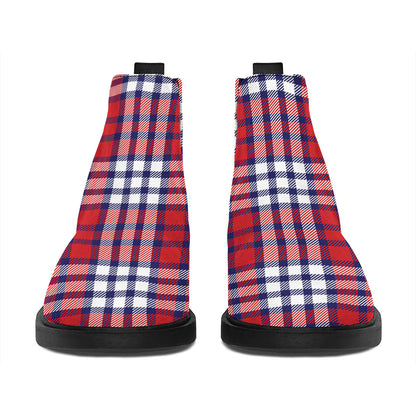 Blue Red And White USA Plaid Print Flat Ankle Boots
