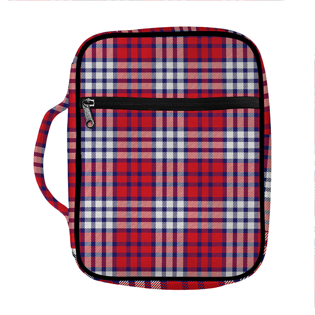 Blue Red And White USA Plaid Print Front Pocket Bible Bag