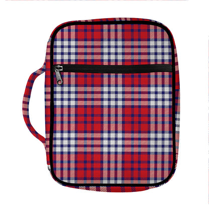 Blue Red And White USA Plaid Print Front Pocket Bible Bag