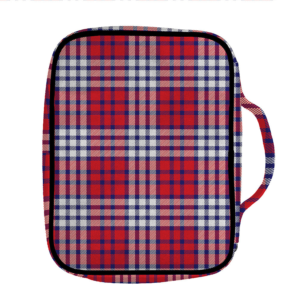 Blue Red And White USA Plaid Print Front Pocket Bible Bag