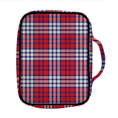Blue Red And White USA Plaid Print Front Pocket Bible Bag