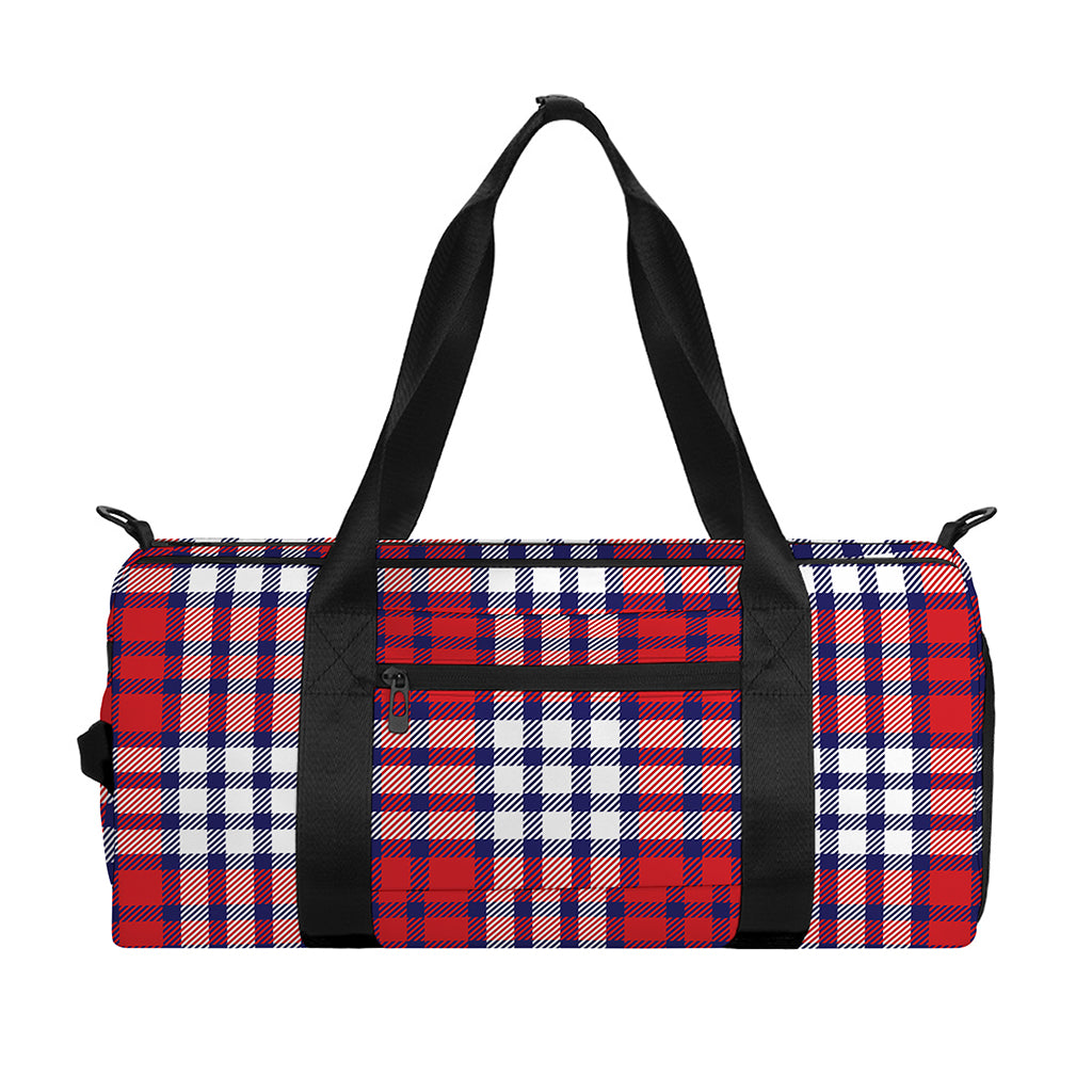 Blue Red And White USA Plaid Print Gym Bag
