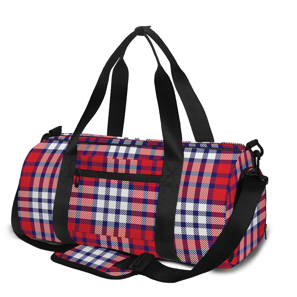 Blue Red And White USA Plaid Print Gym Bag