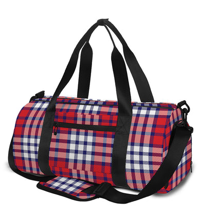 Blue Red And White USA Plaid Print Gym Bag
