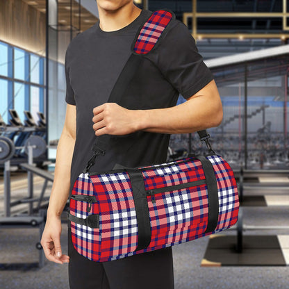 Blue Red And White USA Plaid Print Gym Bag