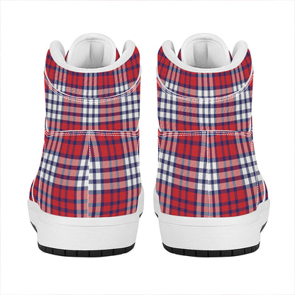 Blue Red And White USA Plaid Print High Top Leather Sneakers