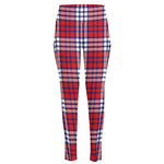 Blue Red And White USA Plaid Print High-Waisted Pocket Leggings