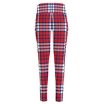 Blue Red And White USA Plaid Print High-Waisted Pocket Leggings