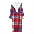 Blue Red And White USA Plaid Print Hooded Bathrobe