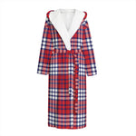 Blue Red And White USA Plaid Print Hooded Bathrobe